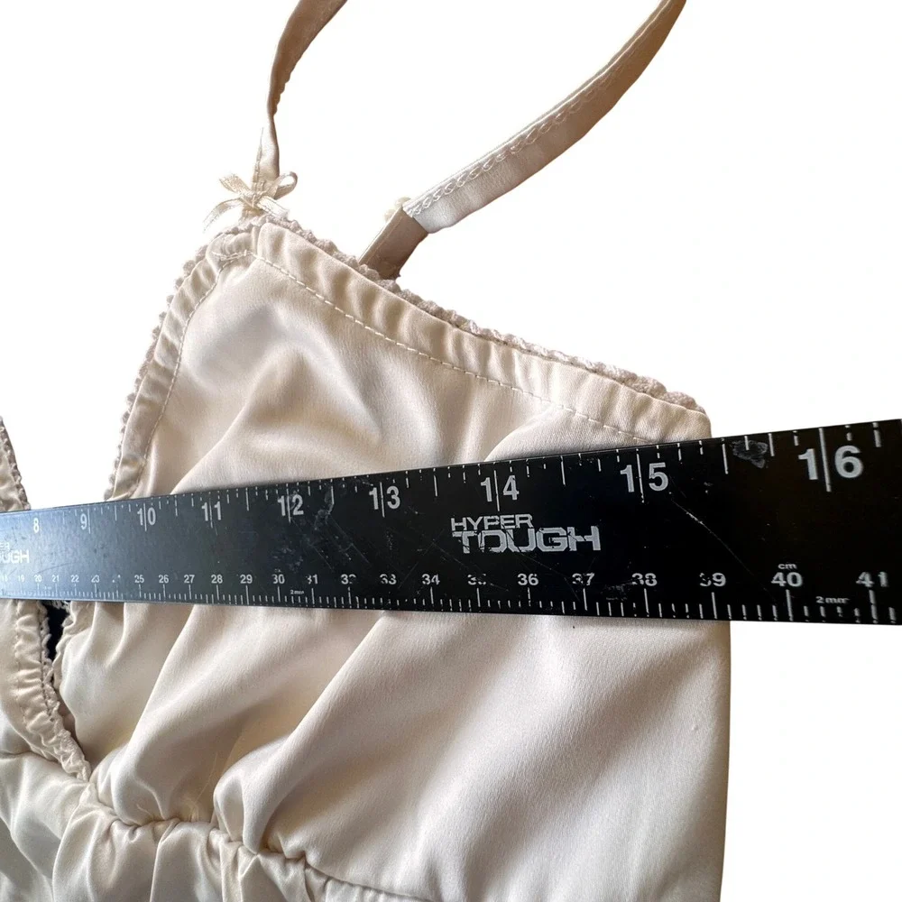 Y2K Streetwear Society Babydoll Camisole Top Womens  M Cream Satin Bow Coquette - Picture 9 of 10